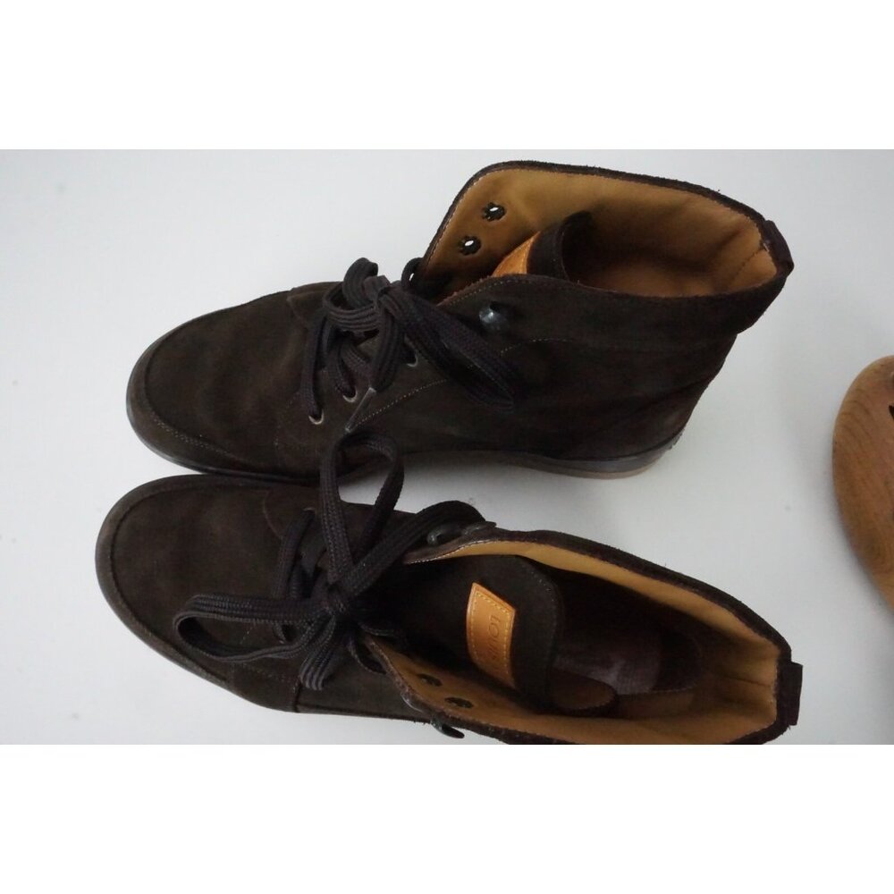 Louis Vuitton Suede Chocolate Brown Embossed Logo Mens Boots Sz 6 MAde in Italy - Picture 7 of 8